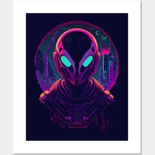 Alien Robot Synthwave Posters and Art